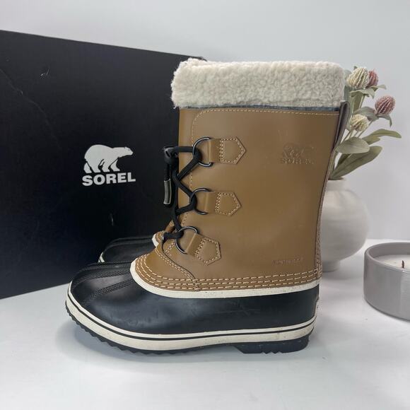 Sorel Yoot Pac TP Waterproof Boot Nylon Sherpa Black NY1963-013 Youth 5 Tried On - Picture 1 of 9